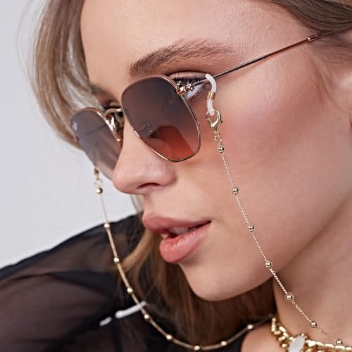 5Pcs Eye Glasses Holders Around Neck, Eyeglass Chain for Women Stylish, Vintage Reading Glasses Chain with Eyeglass Loop, Beaded Glasses Lanyard for Girls Men, Eyewear Retainer Accessory Chain