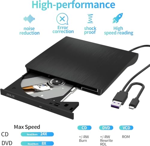 Image of External CD DVD Drive,USB 3.0 and Type-C CD DVD Disc Reader Writer Burner Player,Slim and Portable CD DVD + /-RW Optical Drive for PC Laptop Desktop MacBook Mac Windows 7 /8.1 /10 /11 Linux OS Apple