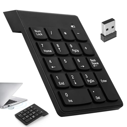iwui Teclado numérico inalámbrico 2.4G con Receptor Mini USB, Teclado Portátil Ergonómico, Ideal para Oficina, Cálculo de Números, Compatible con Computadora Portátil y PC