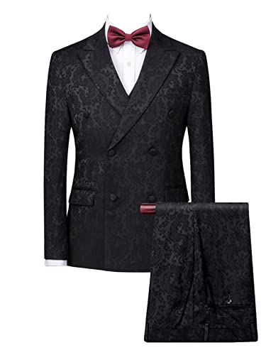 Wemaliyzd Men's 2 Piece Wedding Suit Double Breasted Paisley Pattern Blazer Pants