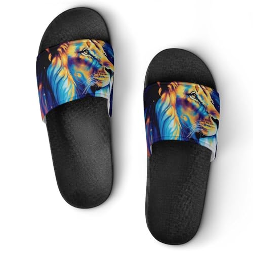 Blue Universe Lion Glaxy Funny House Sandals Non Slip Shower Slippers Quick Drying Bathroom Shoes for Women Men