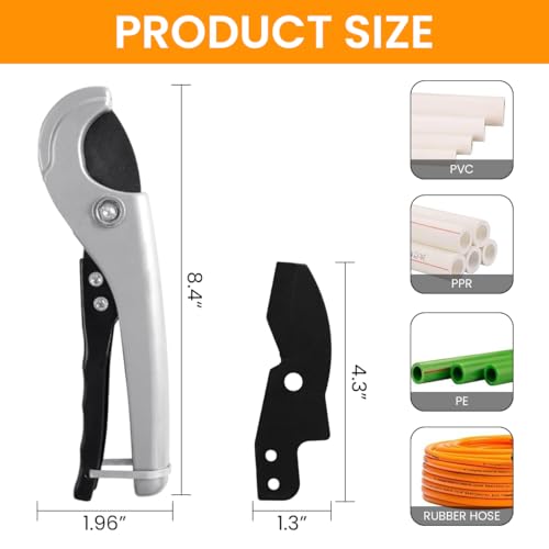 Image of Serplex PVC Pipe Cutter Heavy Duty SK5 Steel 1 /8-1 Inch Dia Safety Lock | Clean Cuts, Reduced Slipping, SK5 Steel Blade, Small-Diameter PE PPR Rubber Tubing, Secure Locking, Support Available