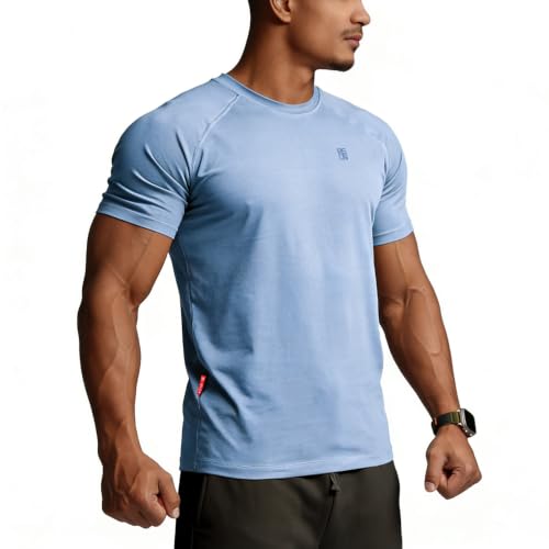 Image of Casual Short Sleeve Crew Neck Classic Wicking Breathable Fitness Muscle Athletic T Shirts Mens