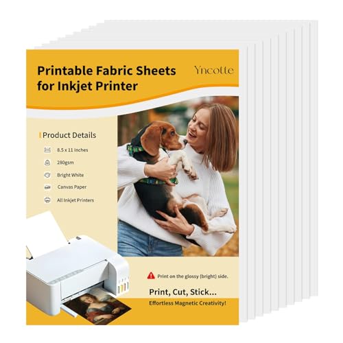 Yncotte 10Pcs Fabric Print Sheets for Inkjet Printers, 8.5x11' Bright...