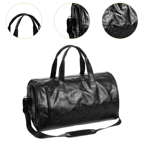 Garment Duffel Bag Strap Multifunction for Men Women Portable Handbag Business Travel Bag with Shoe Compartment, Gray Polyester(Black Pu Leather)4