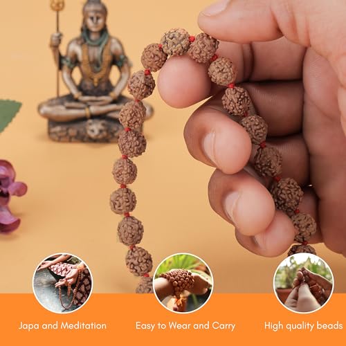 Image of Vado 5 Mukhi Rudraksha Mala 108 Panchmukhi Beads with Certificate 10mm (Brown)