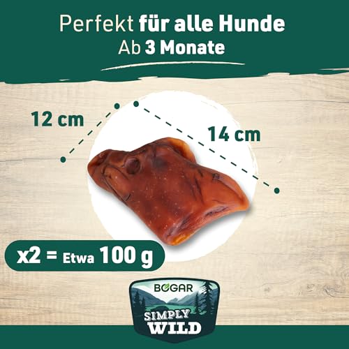 Bogar - Simply Wild - Hundeknochen – Hundefutter als Ergänzung zur täglichen Ernährung – Hundeleckerli in Form von 2 getrockneten Schweineohren – Unterstützt die Hundepflege & Zahngesundheit