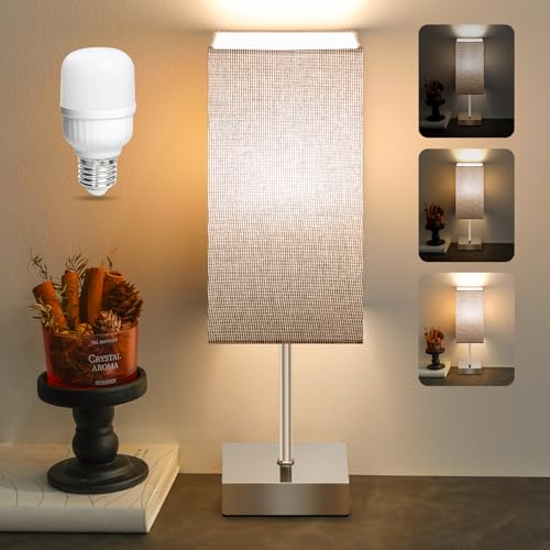 Aomeya Bedside Lamps Table Lamp for Living Room Bedroom Touch Lamps Bedside Dimmable Bedroom Lamp with Grey Shade for Kids Room Study Dorm Office(Bulb Included)