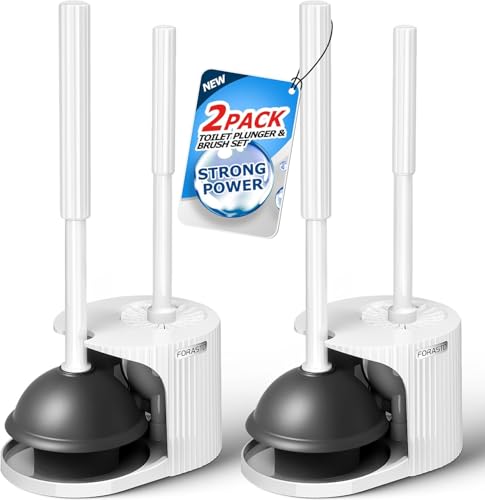 Image of FORASTO 2Pack 2 in 1 Toilet Brush and Plunger Set, Toilet Bowl Brush Plunger Set,Extended Handle Plunger,Bathroom Cleaning Tools,Toilet Brush Plunger Combo,Cleaning Brush(Pearl White,21inch) | 21 inch Extended, Apartment Must Haves, Accessories Decor, Essentials, New Home Storage, Scrubbing Tools, Washing Supplies, White