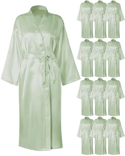Image of Xtinmee 6 /12 Pcs Women's Long Satin Robes Full Length Sleepwear Silky Bath Robe Kimono Dressing for Wedding Birthday Party