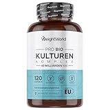 Pro Bio Kulturen Komplex - 60 Milliarden KBE pro Portion - Mit 20 Bakterienstämmen, Bio Inulin, FOS - 120 Kapseln - 2 Monate Vorrat - Mit Lactobacillus Reuteri & Bifidobacterium Infantis - WeightWorld