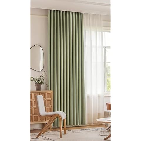 Stfery Window Curtains Blackout Grommet Set of 2, Chenille Avocado Green Curtain for Bedroom Noise Blocking, 52W x 96L inch x 1 Panel Cover