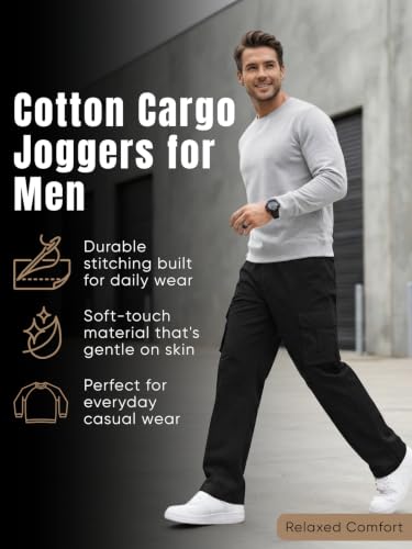 Image of GRECIILOOKS Men's Cargo Pants | 6 Pocket Cotton Cargo Joggers for Men | Loose Fit Stylish Pant with Pockets | Casual Baggy Trousers & Streetwear Lower