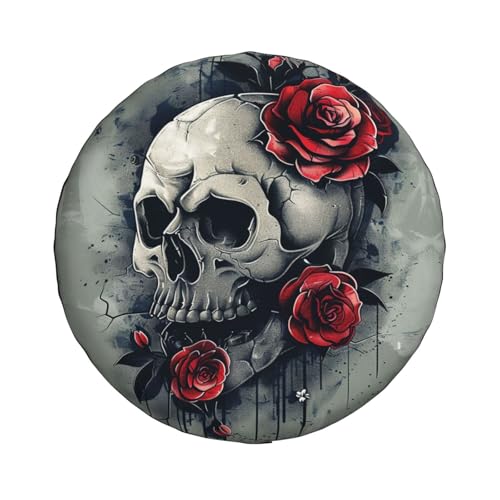 Image of Skulls and Roses Spare Tire Cover Weatherproof Universal Wheel Protectors Halloween Wheel Covers for Rv Camper Travel Trailer SUV Truck 14 Inch