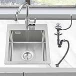 ROVOGO 40 x 34 cm Stainless Steel 304 Kitchen Sink with Basket Strainer Waste and Overflow Kit, Brushed Small Sink Kitchen with 3.5 cm Tap Hole, Single Bowl