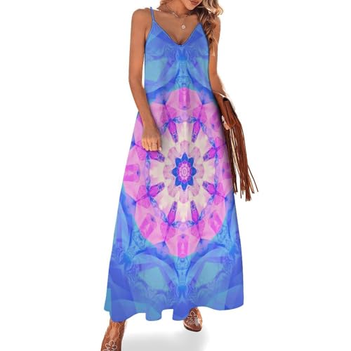 Robe longue d'été kaléidoscope pour femme avec col en V fluide