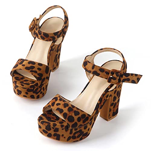 Musshoe Platform Heels Chunky Heels For Women High Heels Sandals Leopard 9 #TOP10