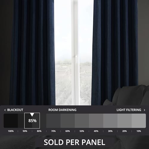 Image of HPD Half Price Drapes - Faux Linen Curtains for Living Room (1 Panel) - 50W X 108L - Textured Room Darkening Curtains for Bedroom 108 Inches Long Home Decor, Indigo (Pack of 8)