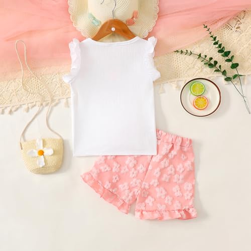 Image of Ayzozuy Kid Girl Clothes Shorts Set 2 Piece Outfits Summer Casual Short Sleeve Top and Shorts Set for Girls 4-7