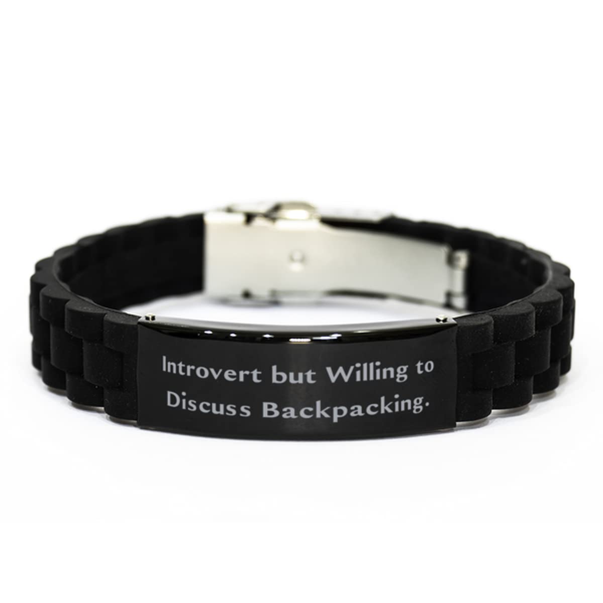 Cool Backpacking, Introvert but Willing to Discuss Backpacking, Epic Black Glidelock Clasp Bracelet for Friends from