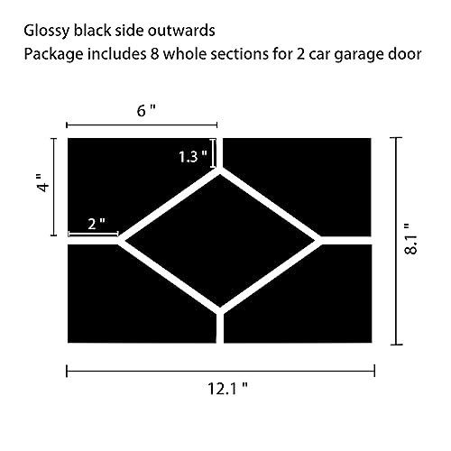 Sanfurney Magnetic Garage Door Windows Panes Diamond Style Pre-Cut Faux Fake Decorative Window Decals For 2 Car Garage Kit, 8 Sections 12.1"X 8.1", Gloss Black #TOP1