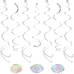 24 PCS Iridescent Hanging Swirl, Shinny Holographic Ceiling Decorations, Plastic Streamer Party Decorations with Double-Swirls and Single-Swirls for Birthday Decorations, Wedding, Baby Shower