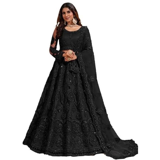 Image of ZAALIMA FASHION Women's Semi Stitched satin blend Lehenga Choli with Embroidered Pattern Unstitched Blouse and Dupatta Set | Women's Lehenga Cholis