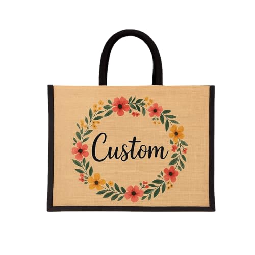 Customizable Jute Bags, Text or Logo, Create Your Own Design, Burlap Bags For Beach, Shopping, Travel Tote Bag