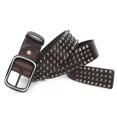 Leather Belts Punk Rock Cowhide Studded Handmade Adjustable Belt 4 Row Cone Spike And Circular Rivet Arrangement3