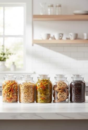 Image of 1500 ML Airtight Glass Jar, Transparent Storage Container, Food Grade Kitchen Storage Box, Dry Fruit, Snacks, Biscuit Jar, Leakproof Lid, Multipurpose Container (Pack of 5)