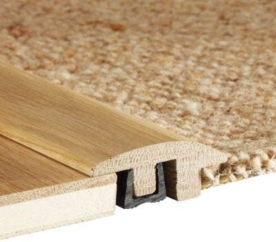 Solid Unfinished Oak Height Adjustable Semi Ramp Flooring Profile, Threshold Cover Strip, Door Bar, Suitable for 15-18mm Floors by Weatherbar