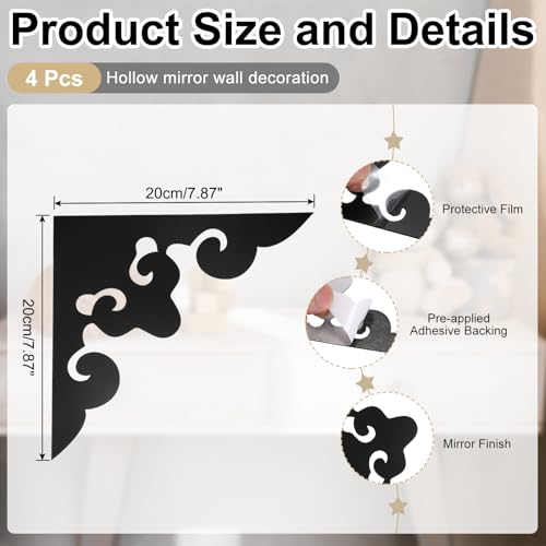 Calcomanías de pared de espejo negro autoadhesivas de acrílico decorativas para sala de estar 3