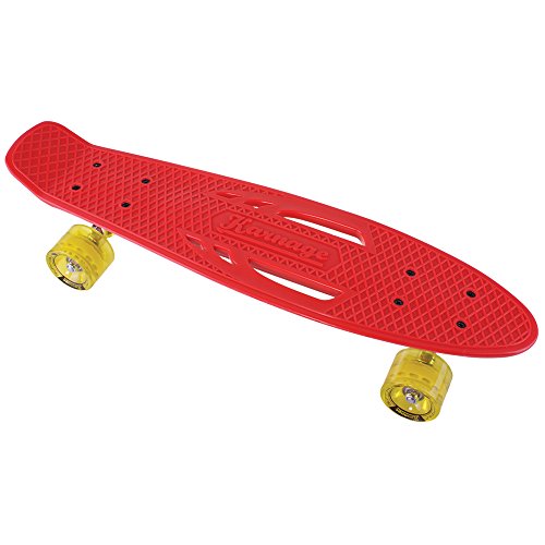 Skateboard rétro Karnage rouge mini cruiser 22 pouces roues jaunes souples