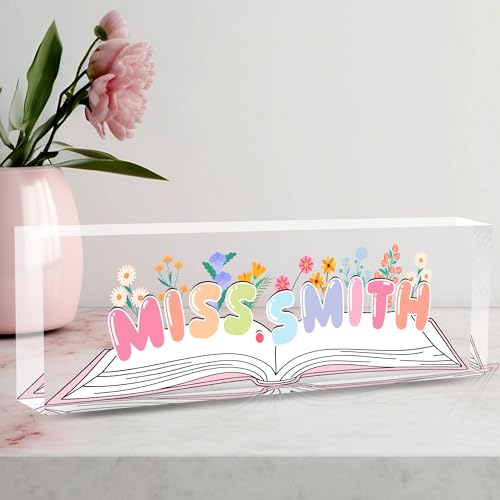 Teacher Name Plate for Desk, Desk Name Plate Personalized Acrylic Office Desk Decor, Teacher Appreciation Gifts The Office Gifts for Teacher