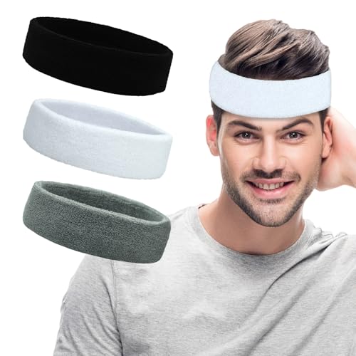 Image of Sweatbands Sports Headbands for Men & Women - 3 Pack Moisture Wicking Cotton Headband for Tennis, Basketball, Running, Gym - Sweat Band