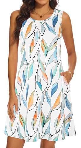 Image of Summer Dresses for Women 2026 Casual Sundresses Beach Cover Ups Sleeveless Tshirt Swing Dress with Pockets