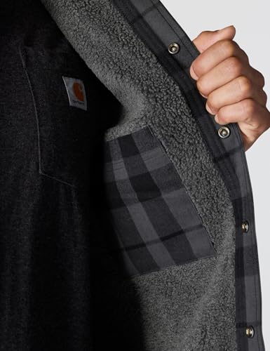 Carhartt Men's Relaxed Fit Flannel Sherpa-Lined Shirt Jac, Shadow, Large