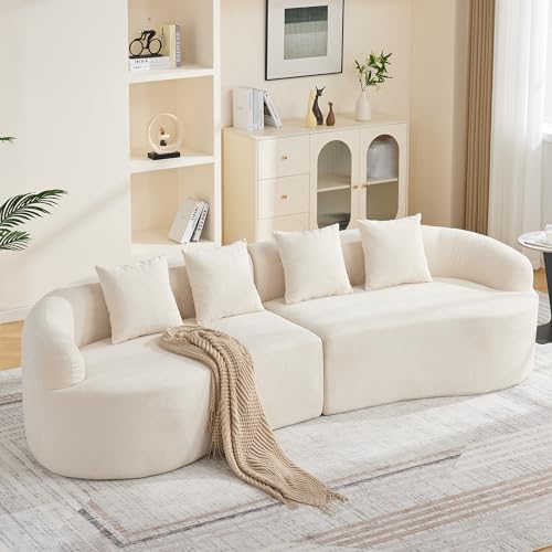 110.2" Curved Boneless Couch, Oversized Cloud Sofa with 4 Pillows, Modern 4 Seater Modular Sectional Sofa, Boneless Sectional Couches for Living Room, Curved Foam Couch, Beige