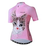 Weimostar Women's Cycling Jersey Short Sleeve Road Bike Biking Shirt Tops Bicycle Clothes with Pockets Cat Pink Size L