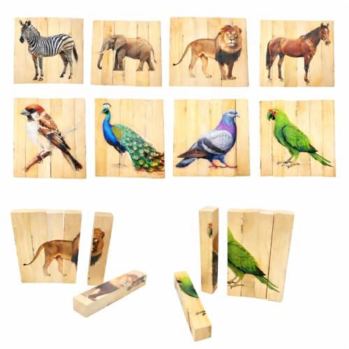 Image of Wooden Animal & Bird Puzzle Toy for Kids | Montessori Educational Toy for Toddlers | Learning Block Game for 2-6 Years Boys & Girls | Eco‑Friendly Wooden Toy Gift Set for Preschool Education