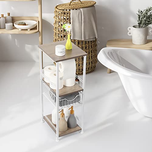 Bathroom Storage Cabinet Freestanding Bathroom Shelf With Drawer Toilet Paper Holder Stand 3 Tier Bathroom Towel Storage Organizer For Bathroom Laundry Room Entryway Kitchen Pantry, Light Oak #TOP1