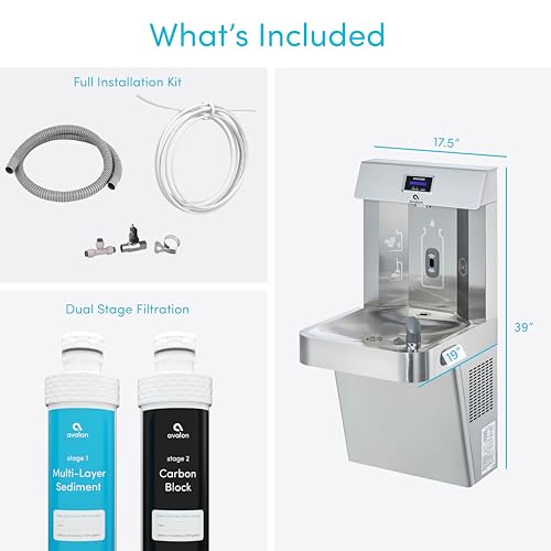 Image of Avalon Wall Mounted Water Fountain with Bottle Filling Station, High Capacity Cooling, Sensor Dispensing, Self Cleaning, Digital Bottle Counter Display, Dual Filtration, ADA Compliant