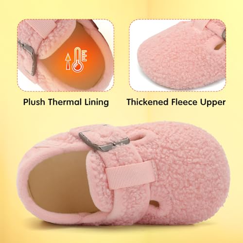 L-RUN Cozy Toddler Slippers Non-slip Boys Girls House Slippers Wide Kids Winter Shoes Warm Adjustable Strap Home Shoes3