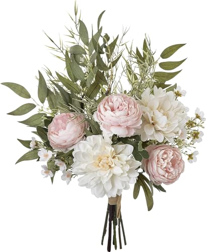 Artificial Fake Rose Flowers Plants Silk Flower Arrangements Wedding Bouquets Decorations with Plastic Leaves Stems Floral Table Centerpieces for Home Kitchen Garden Party Decor (P image 2