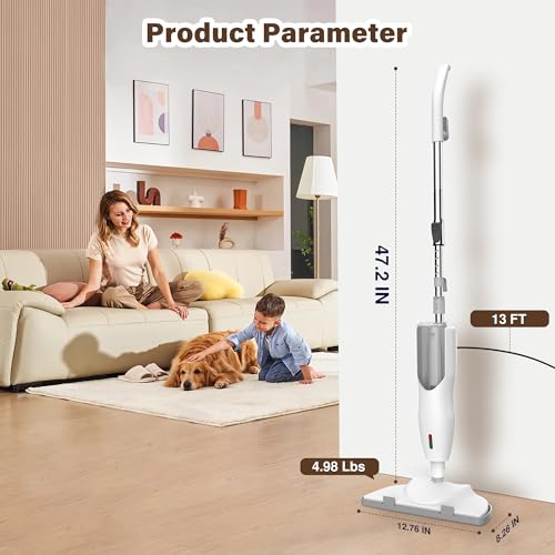 Keimi 1200W Powerful Steam Mop with 2pcs Washable Pads, 30s Quick-Heating, 12.5oz Removable Water Tank, Lightweight, 260℉ for Cleaning and Sanitizing Hardwood, Marble, Tile and Carpet
