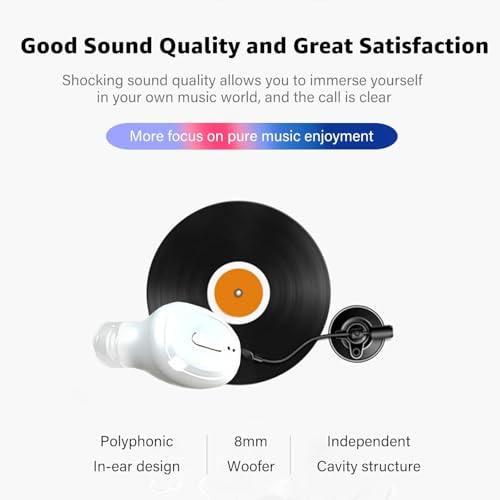 Image of Single Bluetooth Wireless Earbud, Mini Invisible in-Ear Wireless Bluetooth Headphone 12 Hours Super Long Battery Life Suitable for Sports Work and Sleep - White