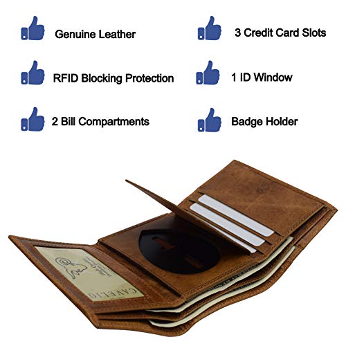 RFID Genuine Leather Trifold Badge Holder Wallet Police Badge Holder USA Series (Tan)2
