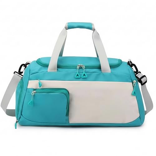 Image of POPCUBE Nylon 50 cms Imported Travel Duffle Bag Multi- Pocket Sports Shoulder Bag for Women with Wet Pocket & Shoe Compartment Weekender Overnight Travel Luggage Bag (50x25x27cm) (Modern, Sky Blue)