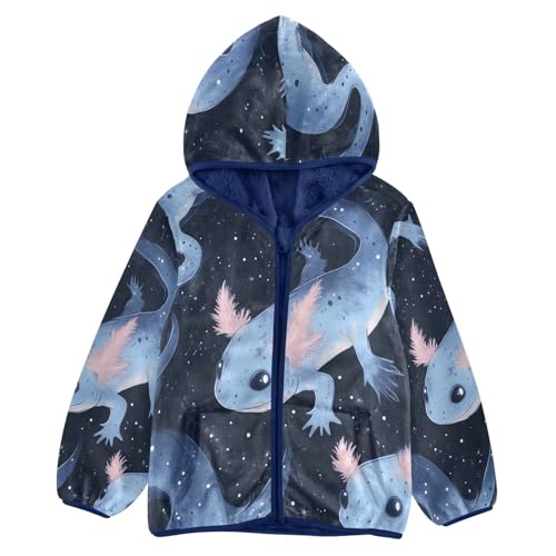 Axolotl Space Pattern Prints Toddler Fleece Jacket Girl Boys Hooded Fleece Jacket Coat Warm Outwear Zip-up 3-10T