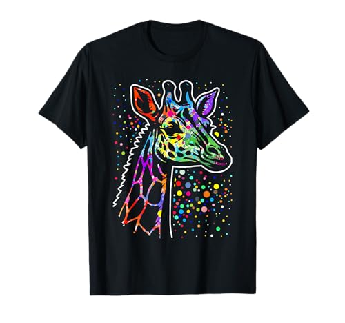 Cute Rainbow Giraffe Display Vibrant Zoo Giraffe T-Shirt